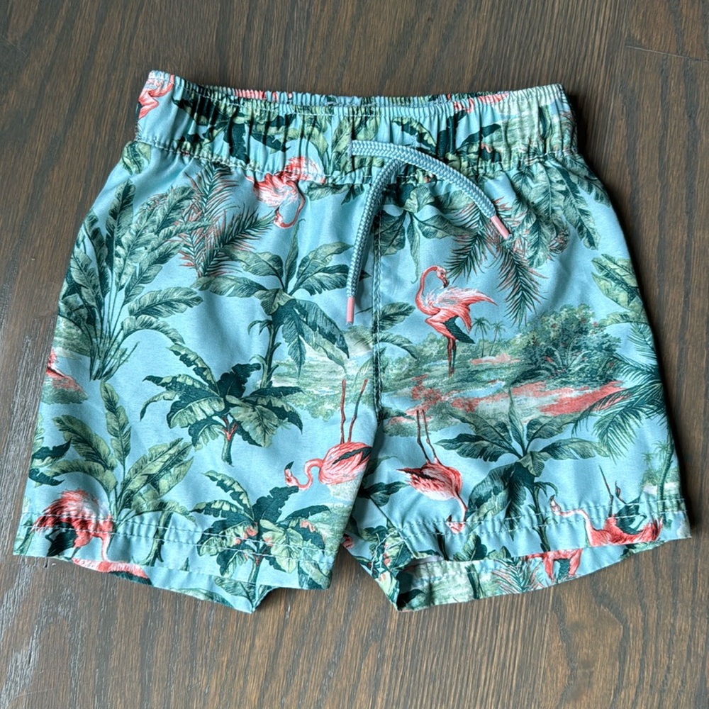 Old Navy Tropical Flamingo Swim Trunks Toddler Boys 18-24M Blue UPF